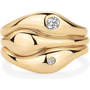 Women's 14K Gold Plated Chunky Stackable Rings Set Cubic Zirconia Band